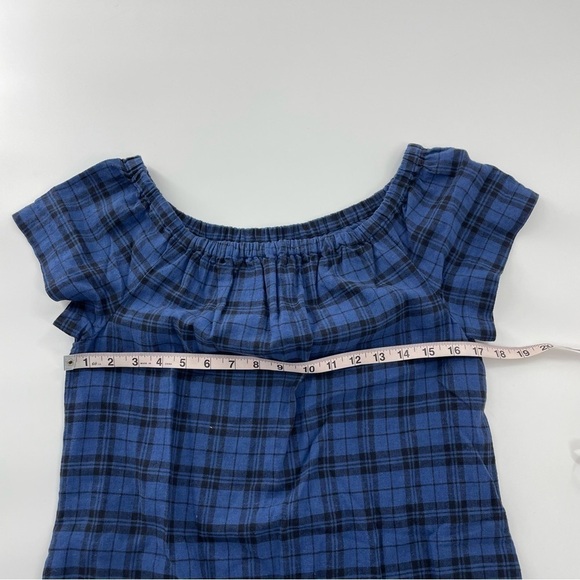 MADEWELL Plaid Off the Shoulder Dress Blue Black Sheath Dress with Pockets - Picture 9 of 9